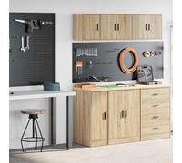 Teenpull Sonoma Oak Garage Cabinets with Worktop Pine Wood 30 x 51 x 85 cm and Wall Cabinet 30 x 30 x 41 cm for Workshop Garage Storage and Order Pack of 2