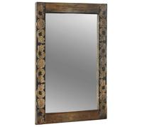 Teenpull Walnut Brown Wall Mirror with Carved Wood Material Frame 70 x 50 cm Rectangular for Bathroom Hallway Bedroom Hallway Decorative Mirror with Glass Surface for Wall Mounting