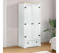 Teenpull Wardrobes White Solid Pine 76 x 50 x 170 cm Storage Space with Drawers and Clothes Rail for Bedroom and Teenager's Room in Country House Style