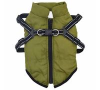 Teenpull Waterproof Dog Coat with Reflective Stripes and Adjustable Harness, Army Green, L32, Polyester Fleece, Outdoor Winter Coat for Walks and Cold Days