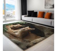 Teens Adult Washable Rugs Animal Portrait Lion 160 X 230 Cm - Durable Easy Clean Print Carpet Non-Slip Rugs For Bedroom Dining Room, Home Office, Black Carpets Living Room