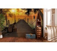 Giant Wall mural photo Wallpaper 368x254cm TROPICAL ISLAND orange sky dusk