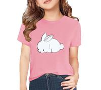 Teens Girls T-Shirt Short Sleeve Shirt Toddler Rabbit Bunny Print Cute Summer Tops Tees Dinosaur Graphic Tee Boy Clothes (Pink, 6-7 Years)