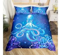 Teens Octopus Comforter Cover Kids Ocean Kraken Print Bedding Set for Boys Girls Octopus Tentacles Duvet Cover Youth Sea Marine Themed Blue Decor Bedspread Cover Junior/Cot Bed Size With 1 Pillow Case