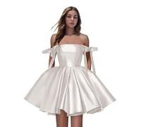 Teens Satin Short Homecoming Dresses Sleeveless Fluffy A-Line Tiered Cocktail Party Dresses for Girls with Pockets Ivory S
