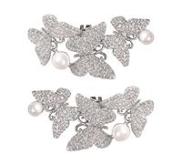 Teensery 2 Pcs Rhinestone Butterfly Shoe Clips Crystal Pearl Shoe Buckles Detachable Shoes Decoration Charms for Wedding Party Prom Shoes Jewelry Decoration, 2.76 x 1.38 inch, alloy, No Gemstone