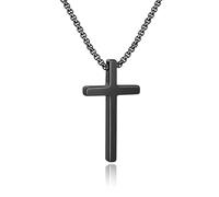 Teensmagic Minimalist Cross Necklace for Men Stainless Steel Black Silver Gold Plain Cross Pendant Necklace for Men, Classic Christian Religious Faith Jewelry Gift, Box Chain 20 Inch, 20 inch