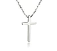 Teensmagic Minimalist Cross Necklace for Men Stainless Steel Black Silver Gold Plain Cross Pendant Necklace for Men, Classic Christian Religious Faith Jewelry Gift, Box Chain 20 Inch, 20 inch