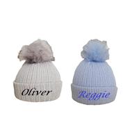 Teeny Buddens Baby Beanie Hat, Personalised Bobble Pom Pom, 6-18 Months, Boys and Girls, Blue or Grey (Blue, 12-18 Months)