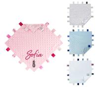 Teeny Buddens Baby Comforter, Personalised Embroidered Security Blanket, Peter Rabbit Design, 35 x 35 cm, Dimple Fabric, Satin Back (Blue)