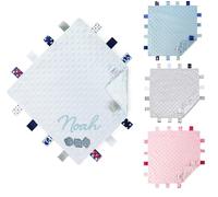 Teeny Buddens Baby Comforter Personalised Embroidered Taggy Taggie Security Blanket Satin Back ABC (Blue)