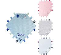 Teeny Buddens Baby Comforter Personalised Embroidered Taggy Taggie Security Blanket Satin Back Feet Design (White)