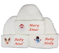 Teeny Buddens Baby Newborn Xmas hat White Knitted Beanie Personalised Embroidered