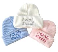Teeny Buddens I Love My Daddy Baby Beanie Hat, Newborn in White, Pink, Blue (Blue)