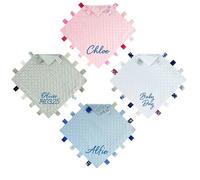 Teeny Buddens Personalised Baby Comforter, Dimple Taggy Blanket with Satin Back, Embroidered Design (Blue)