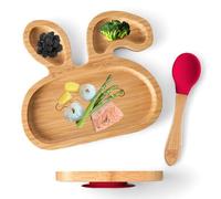 Teeny Weany® Baby Plate & Toddler Plates | Baby Suction Plate | Weaning Spoons | Bamboo Suction Plate | Eco-Friendly | Non - Toxic | Divided Sections | Promotes Self-Feeding | Bunny Plate Red