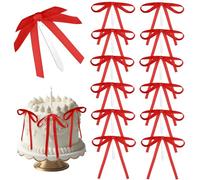 Teenyyou 12 Pcs Red Bow Ribbon Cake Toppers 5 x 7 Inches Satin Bow Cake Toppers Coquette Party Decorations for Wedding Bridal Gender Reveal Baby Shower Bachelorette Party Supplies