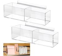 Teenyyou 2 Pack Slatwall Acrylic Retail Trays 2 Compartment Dump Bin Rectangular Clear Deep Merchandise Storage Organizer Caddy for Slatwall Displays Business Trade Shows, 16 x 4 x 4 Inches