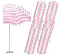 Teenyyou 2 Pcs Beach Umbrella Storage Bag Foldable Waterproof Beach Bag for Umbrellas with Wide Padded Shoulder Strap & Molded Carry Handle Summer Stripe Patio Storage Carrying Covers (Pink and White)