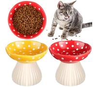 Teenyyou 2 Pcs Ceramic Raised Cat Bowl Elevated Cat Food Bowl Whisker Friendly Raised Ceramic Cat Bowl Raised Cat Food Dish for Food and Water Wide Cat Feeding Bowl for Flat Faced Kitten