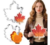Teenyyou 2 Pcs Extra Large 8" Thanksgiving Cookie Cutters Including Giant Maple Leaf and Turkey Shaped Stainless Steel Mold Cutters for Fall Holiday Baking