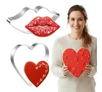 Teenyyou 2 Pcs Extra Large 8" Valentine's Day Cookie Cutters Including Giant Heart and Lip Shaped Stainless Steel Mold Cutters for Holiday Baking