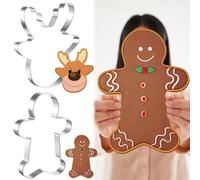 Teenyyou 2 Pcs Large Christmas Cookie Cutters 8" Extra Large Gingerbread Man and Reindeer Face Stainless Steel Giant Cookie Cutter for Christmas Xmas Holiday Baking