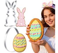 Teenyyou 2 Pcs Large Easter Cookie Cutters 8" Extra Large Bunny and Egg Stainless Steel Giant Cookie Cutter for Easter Spring Holiday Baking