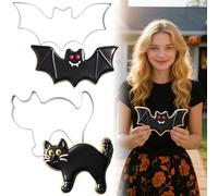 Teenyyou 2 Pcs Large Halloween Cookie Cutters 8" Extra Large Scared Cat and Bat Stainless Steel Giant Cookie Cutter for Halloween Holiday Baking