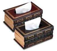 Teenyyou 2 Pcs Wooden Retro Book Tissue Box Cover Antique Tissue Box Cover Rectangular Classical Novelty Toilet Paper Holder Dispenser Medieval Home Decor for Bathroom Living Room Office Car Kitchen