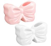 Teenyyou 2 Pieces Coquette Bow Toothbrush Holder, Cute White and Pink Bowtie Toothbrush Holder, Coquette Bowknot Design Ceramic Bathroom Decor, Bathroom Countertop Supplies for Home