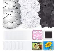 Teenyyou 200 Sets 50mm Square Button Press Supplies DIY Refrigerator Magnet Square Button Maker Consumables Including Metal Cover, Plastic Back Cover, Pins, Transparent Film, Blank Paper, Soft Magnets