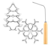 Teenyyou 3 Pcs Bunuelos Mold with Wooden Handle Snowflakes Christmas Tree Rosette Iron Molds Aluminum Cast Cookie Maker for Waffle Achappam Baking Cooking Kitchen Housewares