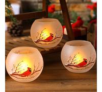 Teenyyou 3 Pcs Red Cardinal Tealight Candle Holder Set - Glass, Tabletop, Transparent, Bereavement, Commemorative, Celebratory, Gift, Holiday, Memorial Decor