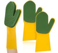 Teenyyou 3 Pieces Cleaning Gloves for Swimming Pool Hot Tub, Cleaning Mitt Waterproof Latex Gloves with Scouring Pad for Swimming Pool Hot Tub Scrubbing Care (Yellow Green)