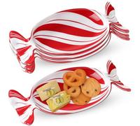 Teenyyou 4 Pcs Christmas Candy Dish Melamine Christmas Serving Tray Fruit Dessert Cookie Plates for Xmas Holiday Party Favor Dishwasher Safe