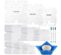 Teenyyou 42 Pcs Bowl Cozy Template Set 3 Pcs 7-12 Inch Acrylic Bowl Wrap Sewing Pattern Templates 36 Cozy Pre Cut Batting with 3 Water Soluble Pen for Sewing DIY, Microwave Safe (Four-Petal Style)