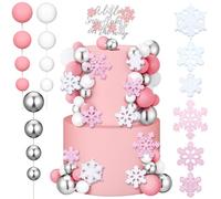 Teenyyou 43 Pcs A Little Snowflake is on the Way Cake Topper Set Baby Shower Cake Decorations Party Supplies for Boy Girl Kids Winter Onederland Gender Reveal Party Christmas(White Pink Silver)