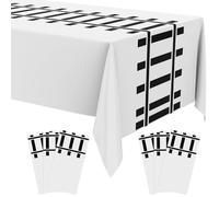 Teenyyou 6 Pcs Train Party Decorations Railroad Track Tablecloths Train Birthday Party Supplies 54 x 108 Inch Plastic Table Covers for Railroad Track Western Theme Birthday (White)