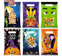 Teenyyou 60 Pcs Halloween Candy Bags Plastic Gift Bags with Handles Pumpkin Ghost Witch Elf Goodie Handbags for Halloween Trick or Treat Birthday Classroom Gifts Supplies