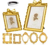 Teenyyou 7 Pcs Vintage Resin Picture Frames Set Antique Gold Mini Photo Frames Small Baroque Oval Rectangle Ornate for Home Wedding Display 4x4, 5x7inch(Vintage Style)