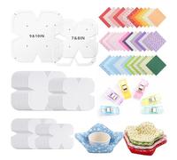Teenyyou 74 Pcs Bowl Cozy Template Set 2 Pcs 7-10 Inch Acrylic Bowl Wrap Sewing Pattern Templates 26 Cozy Pre Cut Batting 42 Quilt Fabric and 6 Multipurpose Clips for Sewing DIY, Microwave Safe