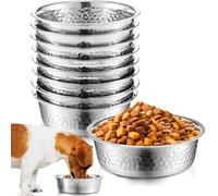 Teenyyou 8 Pcs Hammered Stainless Steel Dog Bowls 4 Cup/32 oz, 6.9 Dia Metal Pet Food and Water Bowls Bulk Thickened Durable Replacement Dish for Small Medium Large Dog (Silver)