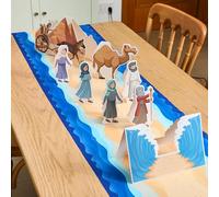 Teenyyou 9 Pcs Happy Passover Table Runner with 8 Paper Card Passover Table Centerpiece 90 x 16'' Jewish Pesach Decor Parting The Red Sea for Festival Holiday Seder Easter Home Indoor Party Supplies