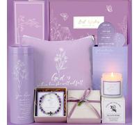 Teenyyou 9 Pcs Purple Christian Gift Basket Set for Women Faith Inspirational Religious Gifts Catholic Gifts Christian Tumbler Canvas Makeup Bag Gifts Basket Set for Women Mom Wife Sisters Friend