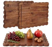 Teenyyou Acacia Wood Cutting Board with Scalloped Side 17" x 12" Solid Wood Cutting Board with Handle Butcher Block Wooden Trays for Kitchen Food Meat Fruit Vegetable Cheese
