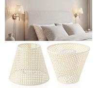 Teenyyou Empire Lamp Shades Set of 2, 3.9" Top x 7.1" Bottom x 5.9" High | Boho Rattan Cream White Compatible with 1-5/8" (42mm) Uno Fitter Lamp Holders, Lamp Shades for Table, Floor, Wall Lamps