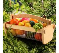 Teenyyou Garden Harvest Basket Mesh Storage with Handle Versatile Gardening Fruits Vegetables Gathering Basket Garden Supply Gardener Gift Spring for Washing Holding (Wood Color,13.4in)