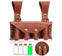 Teenyyou Halloween Medieval Alchemy Faux Leather Potion Bottle Belt Holder with 4 Cork Potion Vials Renaissance Fantasy Wizard Pouch with Belt Loop for Cosplay Costume Accessories, Brown