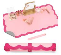 Teenyyou Makeup Mat for Vanity Scalloped Makeup Mat Dual-sided Dressing Table Pad Waterproof Mouse Pads for Dressing Desk Desktop Table(Pink)